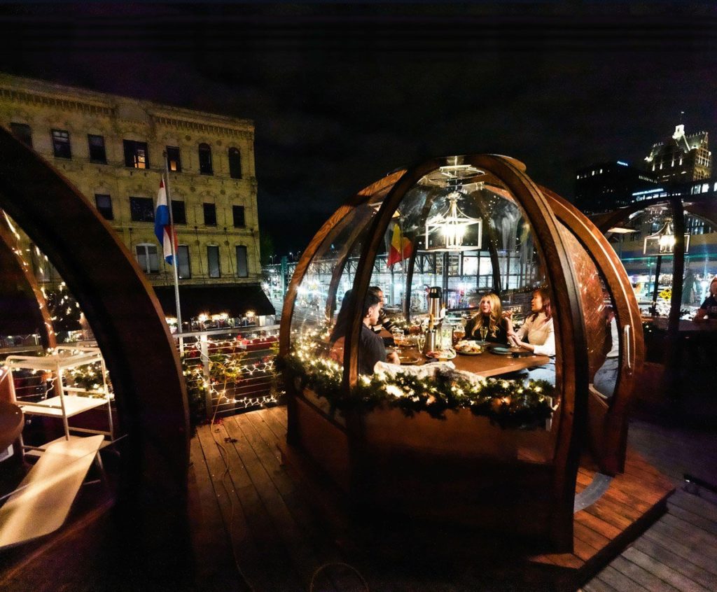 Benelux domes alit on the rooftop of the Third Ward restaurant