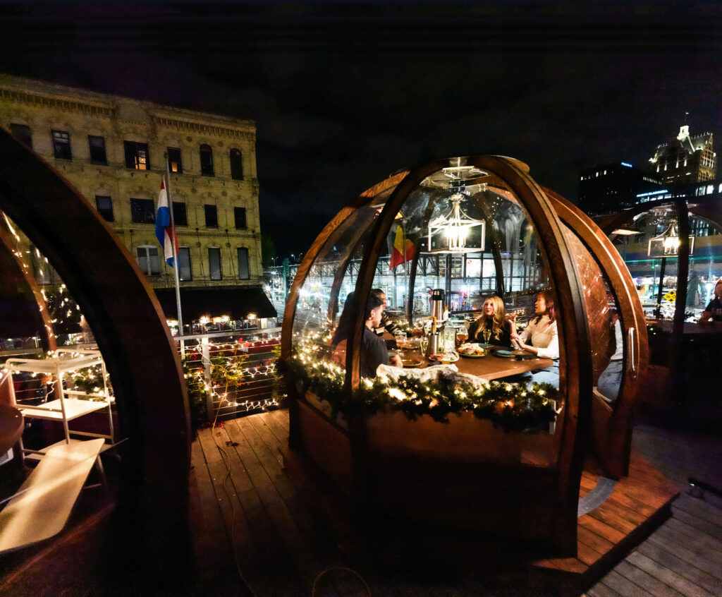 Café Benelux's Lux Domes with a blue, snowy overlay