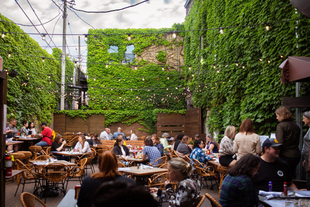 Lush courtyard at Café Centraal in the heart of Bay View